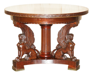 Antique French Neoclassical Hardwood Centre Table with Sphinx Pillared Base