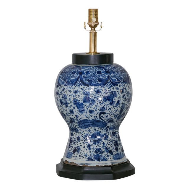 Antique Delft Blue and White Porcelain Vase Made into Modern US Wired Table Lamp For Sale