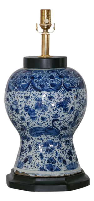 Antique Delft Blue and White Porcelain Vase Made into Modern US Wired Table Lamp