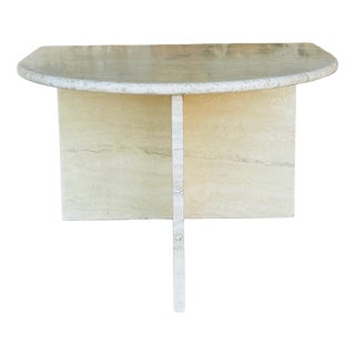 Vintage Half-Moon Travertine Side Table, 1980s For Sale