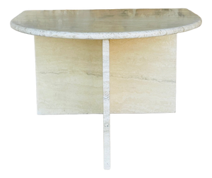 Vintage Half-Moon Travertine Side Table, 1980s