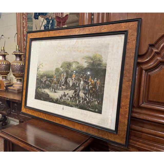 A wonderful example of 19th-century English sporting art, this antique hand-colored engraving depicts a traditional fox...