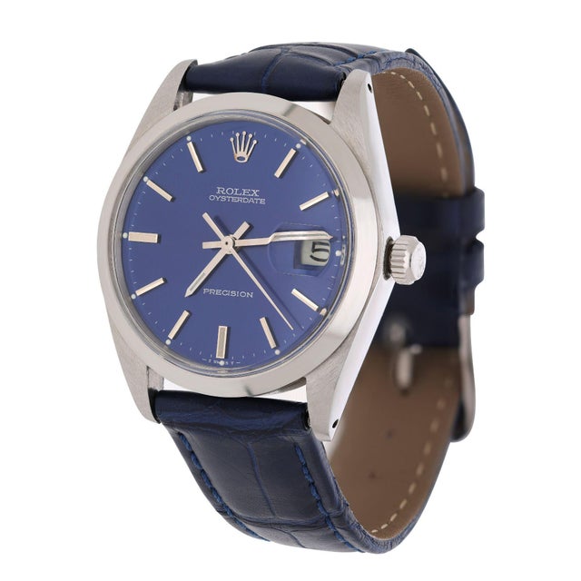 1960s 1960s Rolex 6694 Oysterdate Precision Blue Sunburst Dial 34mm Watch For Sale - Image 5 of 8