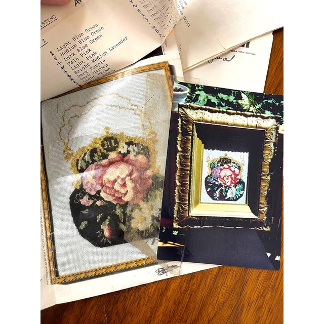1970s Decorative Hand-Beaded Floral Needlepoint Artwork With Original Pattern Papers and Provenance For Sale - Image 5 of 10
