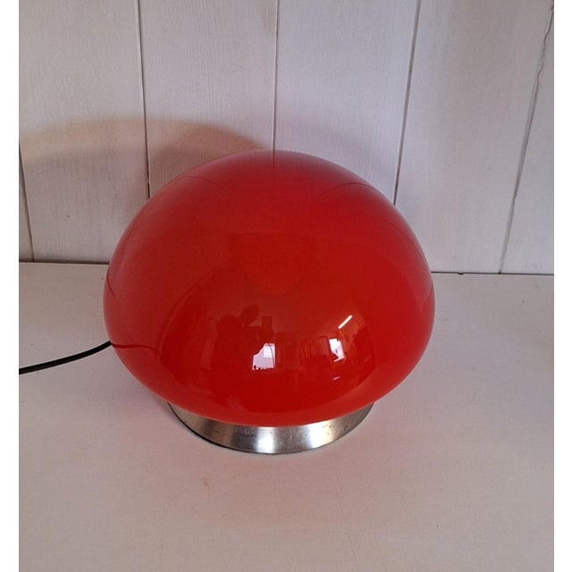 Vintage Table Lamp with Metal Base, Touch Sensor and Red Glass Shade, 2010s For Sale - Image 4 of 7