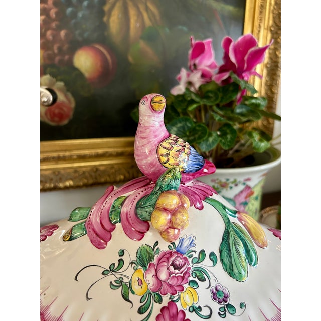 Charming vintage French faience soup tureen with matching underplate, beautifully hand-painted with floral decoration in...