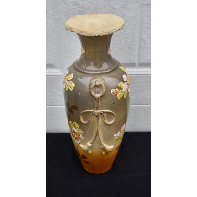 Ceramic Antique Japanese Satsuma Style Moriage Porcelain Vase Hand Painted Blossoms For Sale - Image 7 of 14