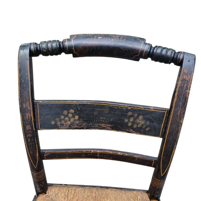 Period Early 19th Century Set of 5 Hitchcock Painted Stenciled Side Chairs For Sale - Image 11 of 18