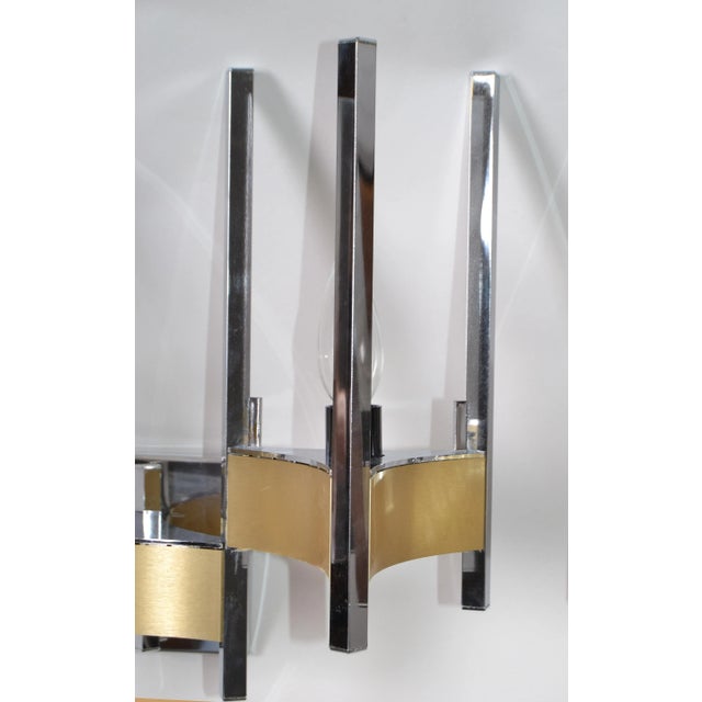 1970s Gaetano Sciolari Two Lights Wall Sconces Brass & Chrome, Italy 1970s - Pair For Sale - Image 5 of 10
