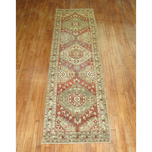 Antique Zabihi Collection Rustic Persian Heriz Runner - 3' x 10'9" For Sale - Image 4 of 6