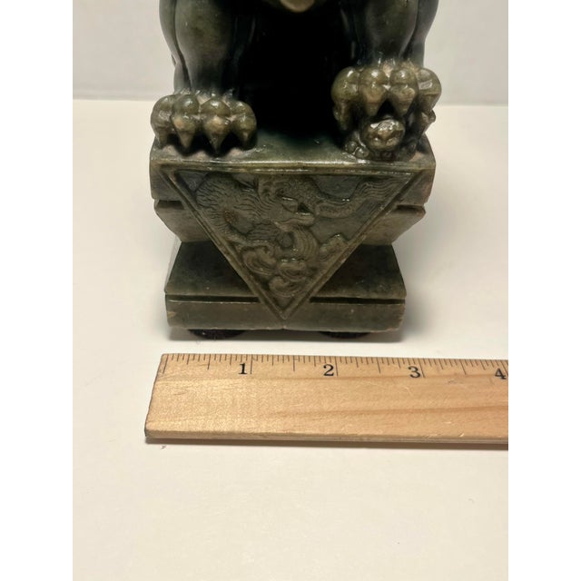 Vintage Chinese Green Serpentine Jade Pixiu - Fierce Guardian Figurine 7 1/2'' For Sale - Image 9 of 11