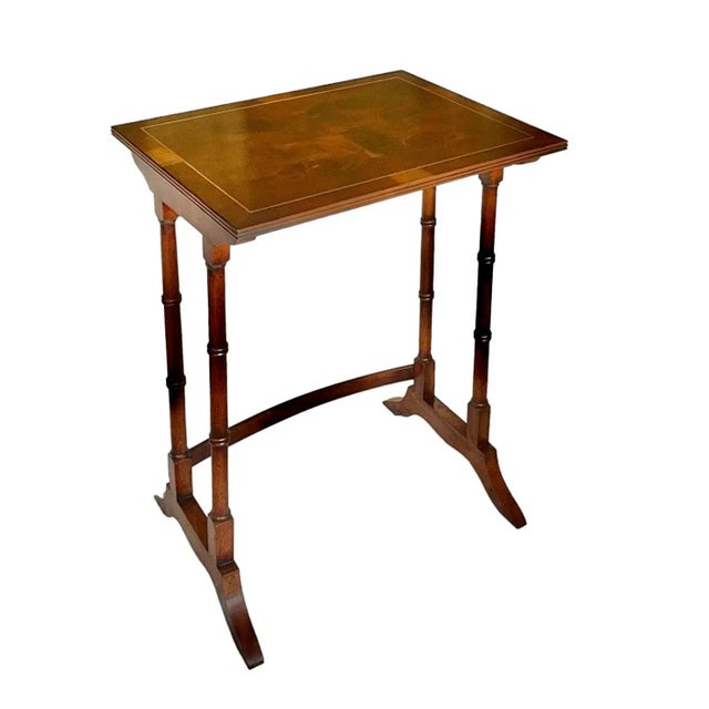 Late 20th Century Vintage Inlaid Burr Yew and Mahogany Faux Bamboo Nesting Tables - Set of Three For Sale In Atlanta - Image 6 of 10
