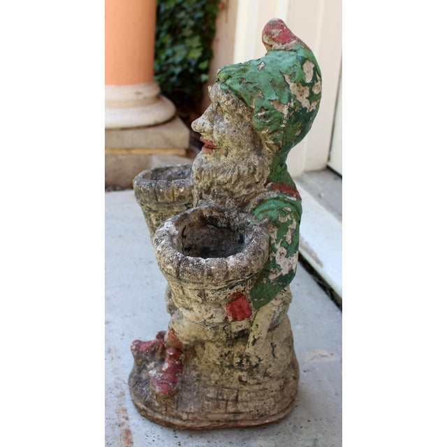 English Mid-20th Century English Cast Stone Garden Gnome Double Planter For Sale - Image 3 of 5
