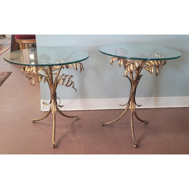 Brass A Pair 1950s Gilt Metal Palm Tree End Tables For Sale - Image 8 of 9