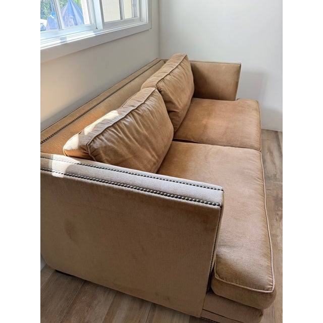 Selling a Restoration Hardware Collins sofa and matching left-arm chaise with nailhead trim. Both pieces have a classic RH...