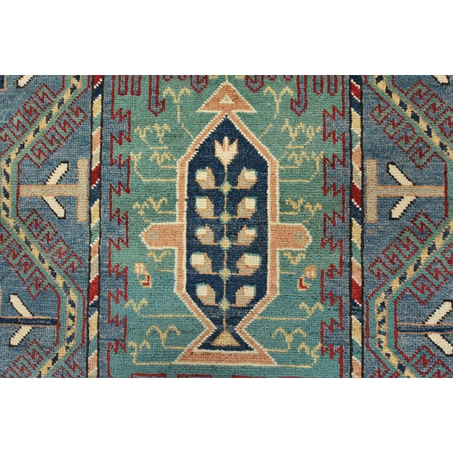 Kazak Runner 2’7” X 9’9” Blue Wool Tribal Hand-Knotted Oriental Rug For Sale - Image 9 of 13