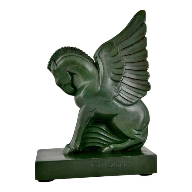 Green Art Deco Pegasus Bookends by G. H. Laurent, France, 1930s, Set of 2 For Sale - Image 8 of 11