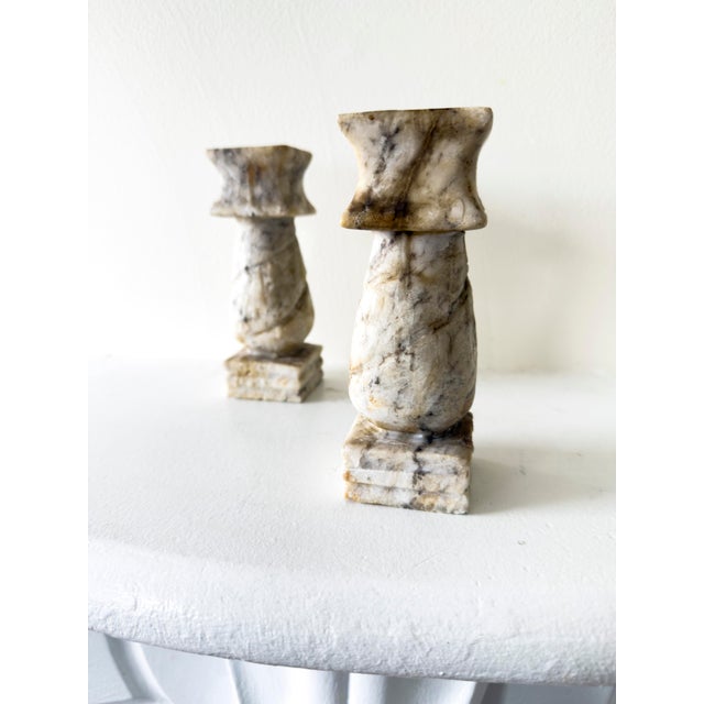 Off-white Pair of Vintage Mid-Century Modern Marble Candlestick Holders For Sale - Image 8 of 10