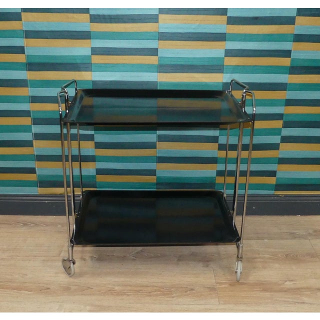 Folding Bar Cart in Black and Chrome from Dinett, 1960s For Sale - Image 6 of 13