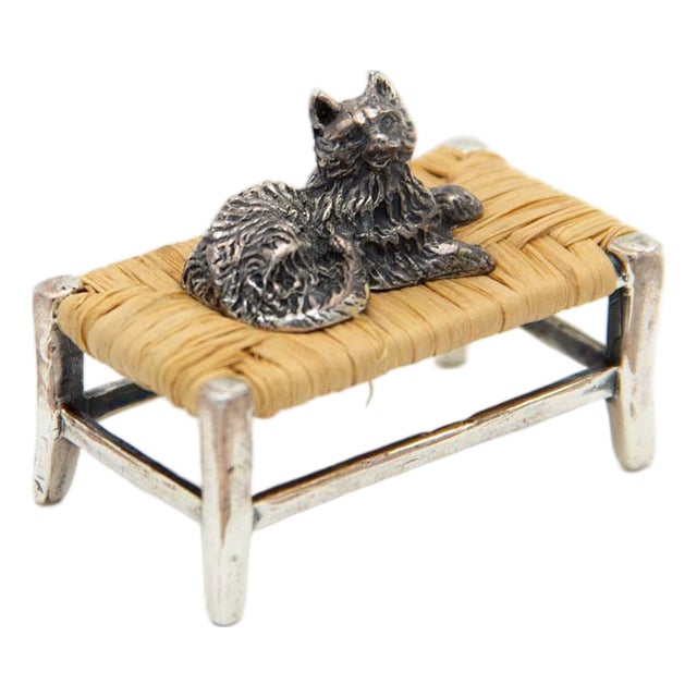 Miniature Silver Cat Lying on Table For Sale