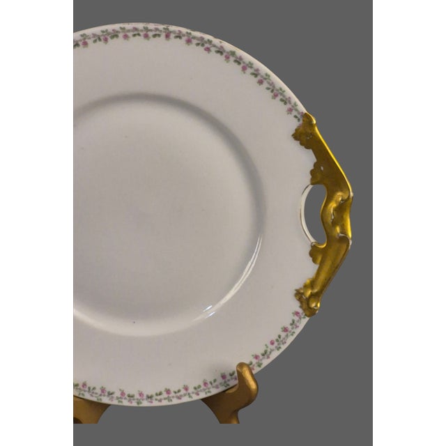 French Mid 20th Century Limoges L. Bernardaud Gilded Handles Floral Border D & C France Platter #2 For Sale - Image 3 of 11