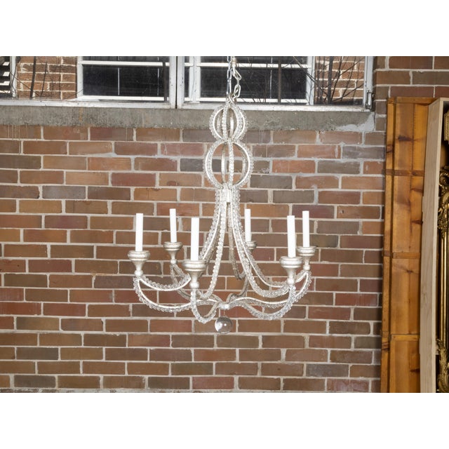 Italian Vintage Crystal and Steel Six-Light Chandelier with Faceted Beads, Wired For Sale - Image 12 of 12