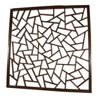 Wall Hanging Square Hardwood Window Panel in Cracked Ice Design For Sale