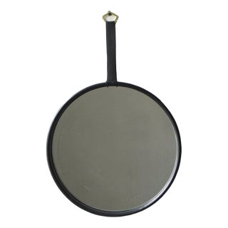 Black Leather Round Mirror For Sale