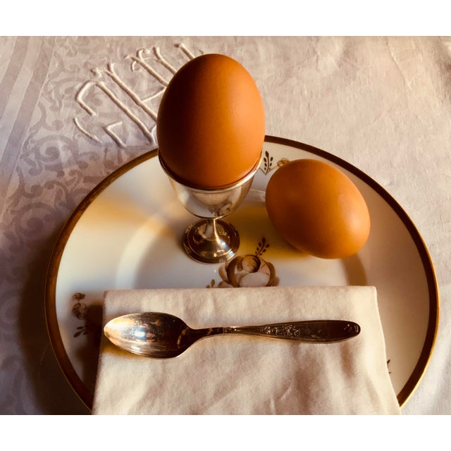 Antique Edwardian American Silverplate Egg Cup Set, Six Cups and Six Spoons on Footed Tray - 13 pcs For Sale - Image 9 of 18