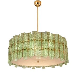 Italian Green Tropical Murano Glass Round Gold Chandelier by Simoeng For Sale