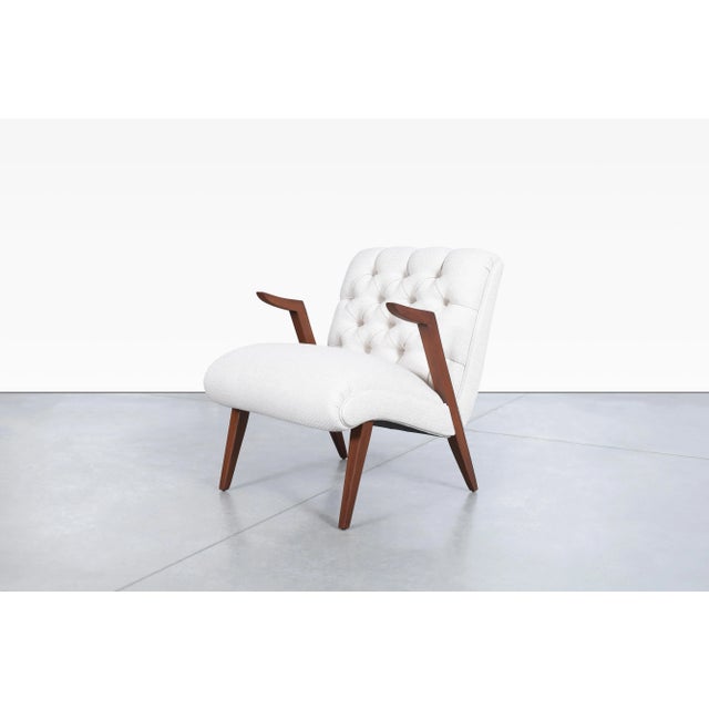 1950s Vintage Walnut Floating Armrests Lounge Chairs - Set of 2 For Sale In Los Angeles - Image 6 of 12