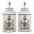 Pair Vintage White Hand Painted Tole Tea Caddy Lamps Heraldic Crest Motif Table Lamps For Sale