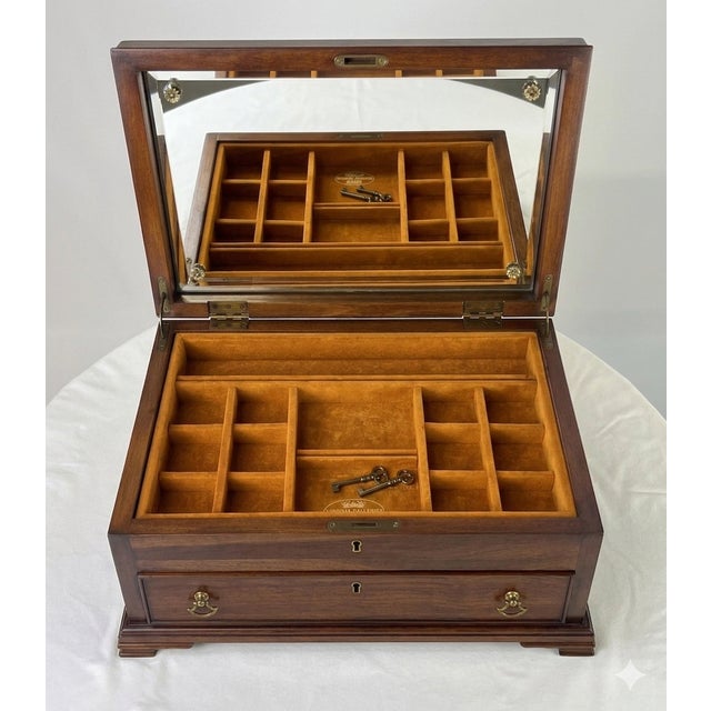 American 1970s Henkel Harris Virginia Galleries Solid Wild Black Cherry Jewelry Chest For Sale - Image 3 of 18