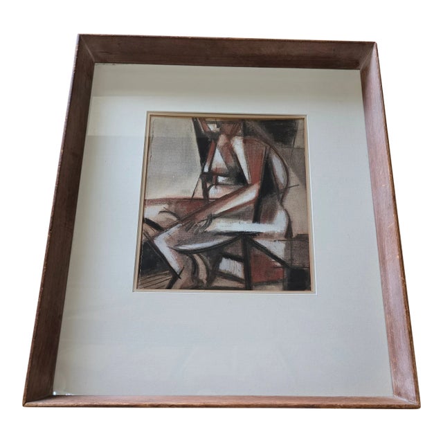 1950s Vintage Picasso-Style Cubist Mid Century Watercolor Painting, Framed For Sale