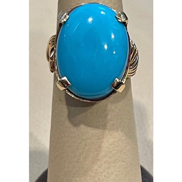 Metal Vintage 12 Ct Natural Oval Sleeping Beauty Turquoise Ring, 14 Kt Yellow Gold For Sale - Image 7 of 18