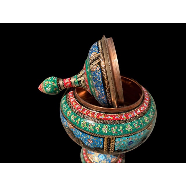 Traditional Vintage Hand Painted Copper Covered Urn For Sale - Image 3 of 9