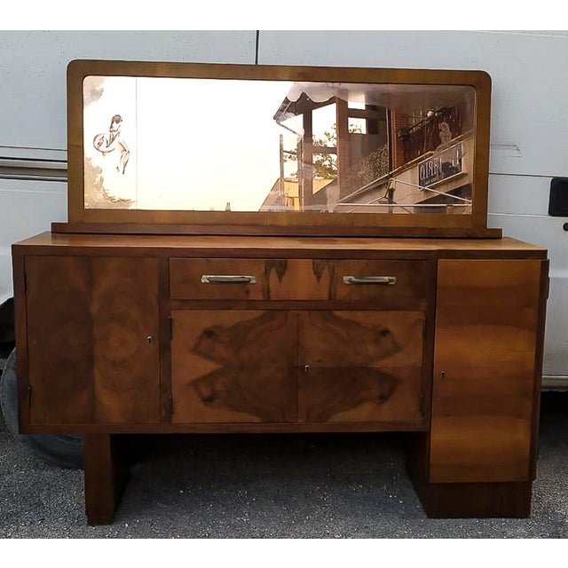 Wood Italian Art Deco Credenza in Walnut with Mirrors For Sale - Image 7 of 18