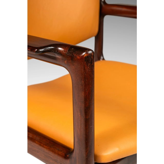 Brown Set of Two 2 Danish Modern Arm Chairs in Solid Mahogany & Caramel Leather by Danish Overseas Imports, C. 1960s For Sale - Image 8 of 12