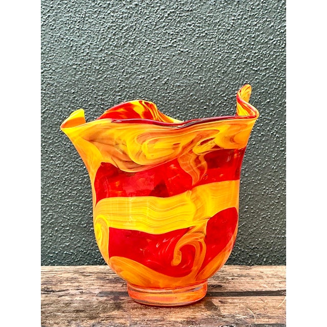 Glass Vintage Italian Art Glass Vase After Murano For Sale - Image 7 of 12