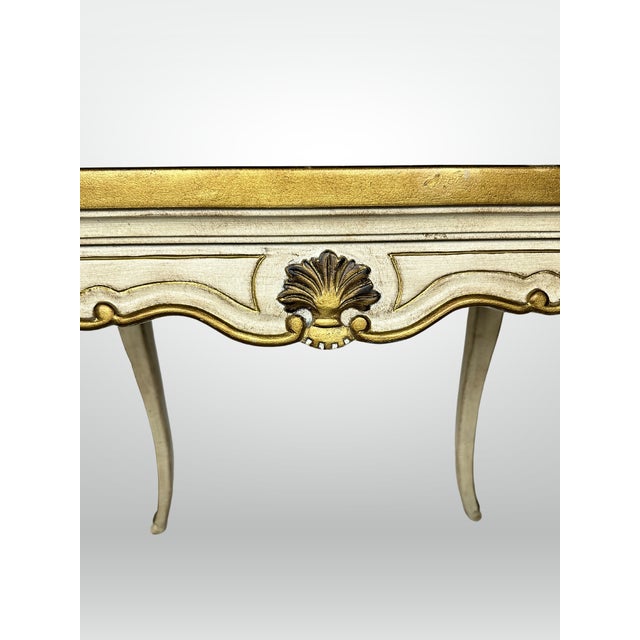 Cream Florentine Hand Painted Gold Shell Detail Tea Table Mid-Century Hoof Foot For Sale - Image 8 of 12