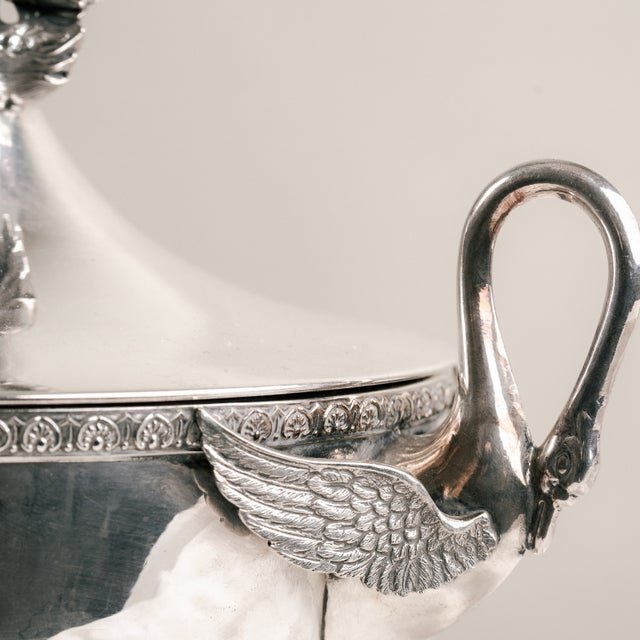 Traditional Large Empire Soup Tureen in Silver-Plated Alpaca with Handles and Swan Finials, 1920s For Sale - Image 3 of 4