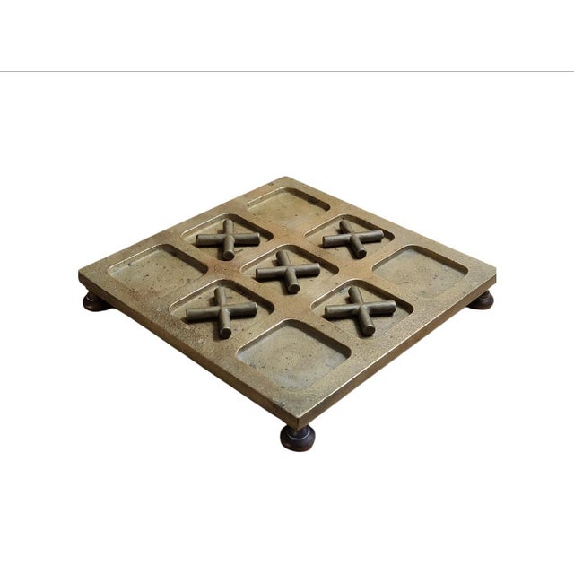 Mid-Century Modern Sarreid Ltd. Brass Tic Tac Toe Footed Board Game Set For Sale - Image 3 of 10