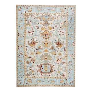 Afghan Wool Sultanabad Master 10x14 Blue, Tan & Ivory Handmade Area Rug #1143655 For Sale