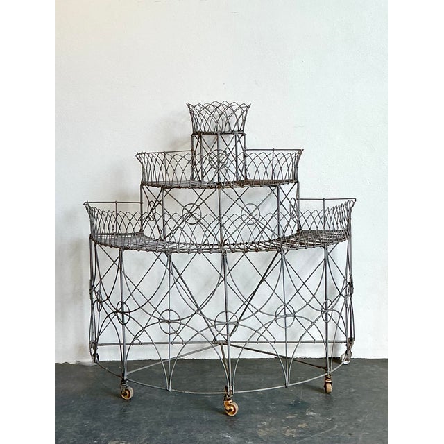 Victorian Vintage Trellis Wrought Iron Plant Stand For Sale - Image 3 of 12