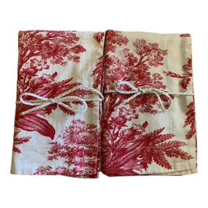 Pair Pottery Barn 2006 Matine Pillowsham Red Toile Floral Classic Traditional French Country Standard Size