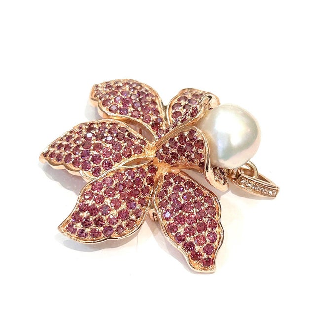 Bochic "Orient" Vintage Rodorite & Pearl Cocktail Ring Set In 18K Gold & Silver For Sale In New York - Image 6 of 18