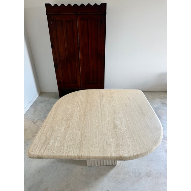 Minimalist Postmodern "Teardrop" Travertine Marble Dining Table Fluted Carved Base (Italy) For Sale - Image 10 of 16
