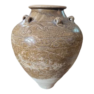 1950s Vintage Pottery Vase, Large Decorative Urn With Dragon Motif