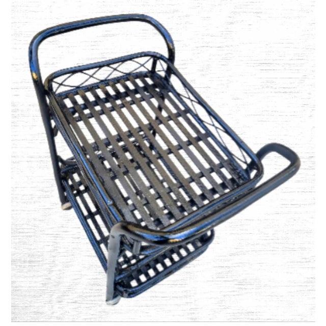 Vintage Painted Black Gloss Rattan Coastal Regency Rolling Bar Cart With Silverware Tray For Sale In West Palm - Image 6 of 8
