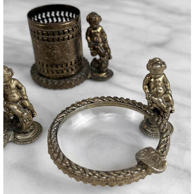 Mid 20th Century Vintage Victorian Rococo Cherub Ashtray & Match Holder Smokers Set For Sale - Image 5 of 8